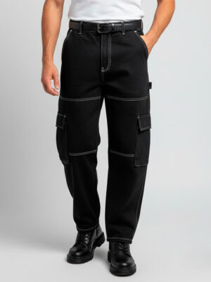 pantalon negro hilo blanco